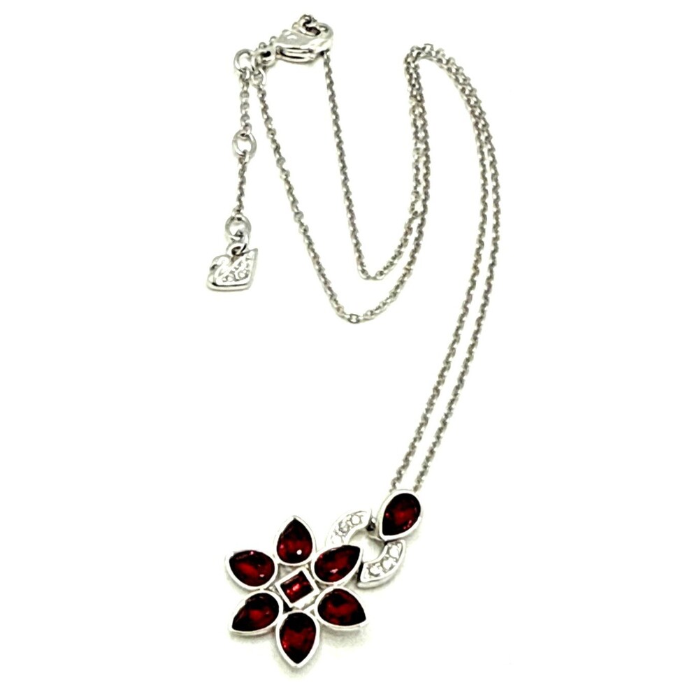 NWOT Swarovski Crystals Pear Red Siam Pendant Necklace w/ Clear Accents NEW 18" - Picture 12 of 13